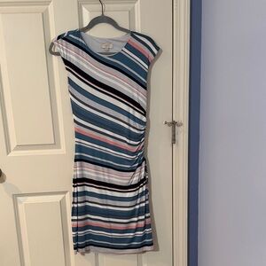 Ann Taylor Striped Midi Dress in Blue and Pink